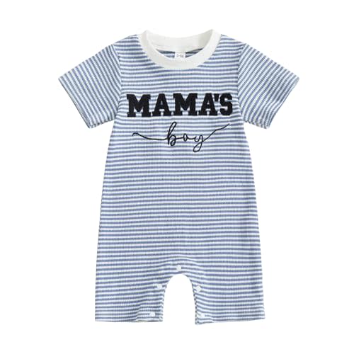 GGBNOMER Newborn Baby Boy Summer Clothes Mamas Boy Embroidery Jumpsuit Waffle Round Neck Romper Onesie 3 6 12 18 Months