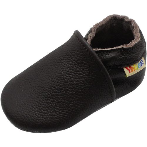 YALION Soft Leather Baby Shoes Moccasins Slip-on Boys Girls Slippers with Elastic Ankle, Anti-Slip First Walking Crib Shoes for Infant Toddlers