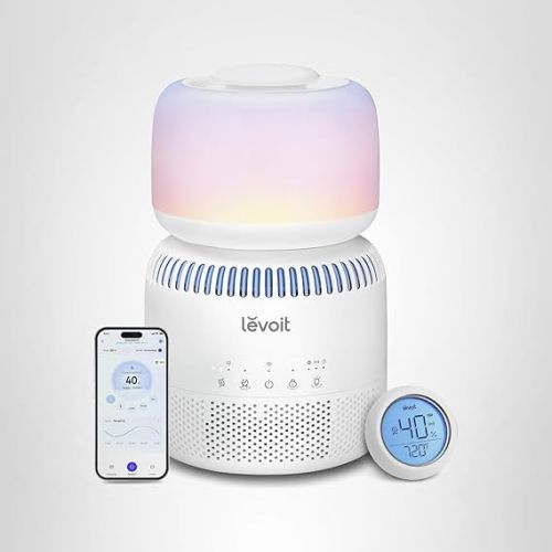 LEVOIT Evaporative Humidifiers for Bedroom Baby, Dual Air and Water Filters, Separate Sensor, Blue Light Free for Nursery Nightlight, Auto Dry, Smart Control & Alexa, Auto Mode, 3.8L Tank for 36H