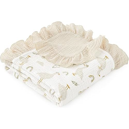 david's kids 100% Muslin Cotton Flounce Baby Blanket for Boy Girl, 47" x47'