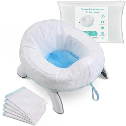 Disposable Potty Liners with Absorbent Pads – 30 Counts, Leak-Proof Travel Toilet Bags for Toddlers, Fit OXO Tot & Most Portable Chairs, Potty Training Refill Bags for Kids
