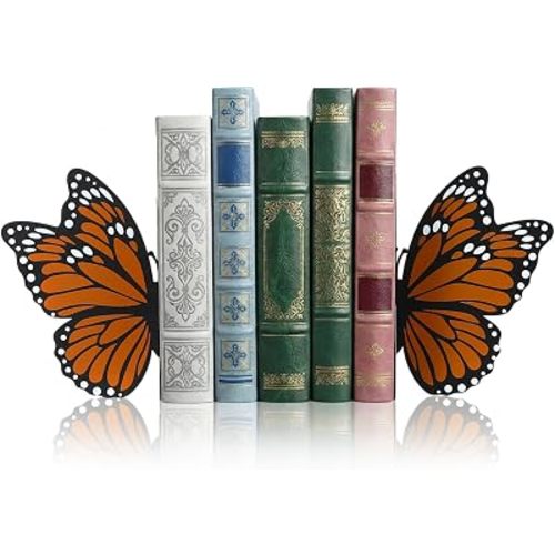 Hicarer Butterfly Metal Bookends Butterfly Bookends Cute Book Ends for Shelves Decorative Home Office Desk Bookshelf Gift for Reading Enthusiasts Family