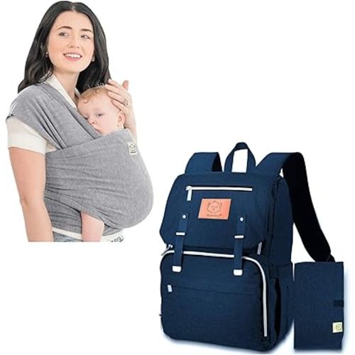 KeaBabies Baby Wrap Carrier and Diaper Bag Backpack - All in 1 Original Breathable and Lightweight Sling, Waterproof Multi Function Travel Bags, Hands Free Carrier