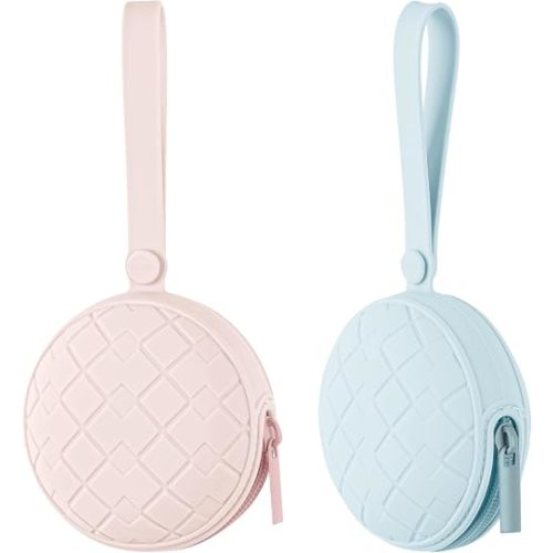 2 Pack Silicone Pacifier Holder Case, Baby Pacifier Holder Pouch for Newborn, Boys and Girls, Portable Silicone Pacifier Bags (Delicacy+Sea Blue)