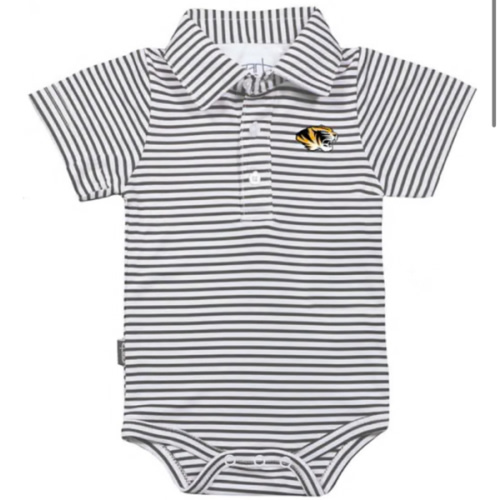 Missouri Tigers CHARCOAL Baby Carson Striped Polo Romper - 91971146