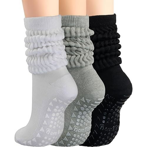 BomKinta Pilates Socks with Grips for Women - Yoga Grippy Slouch Scrunch Sock - Slipper Socks for Barre Workout Hospital