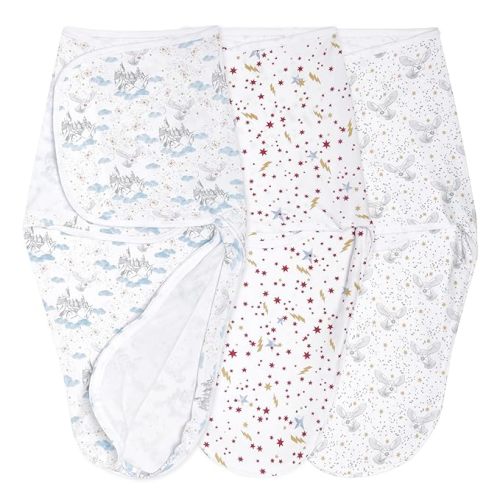 aden + anais, Cotton Knit Baby Wrap, Newborn Wearable Swaddle Blanket, 3 Pack, Multicolor Harry Potter, 0-3 Months - Small/Medium - Cotton Knit (1.0 TOG) - With Zipper