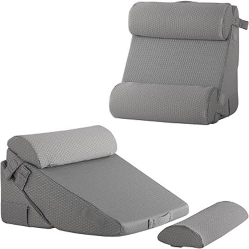 Bedluxe Adjustable 4pcs Bed Wedge Pillow Set, Memory Foam Wedge Pillows Post Surgery for Back, Neck, Leg Pain Relief, Pillow Wedge for Sleeping, Sitting up in Bed, Acid Reflux and GERD, Grey