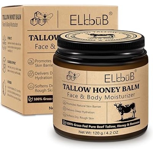 ELBBUB Whipped Tallow Cream for Face & Body - 100% Grass-Fed Beef Tallow, Natural Honey & Beeswax Moisturizer, Deep Hydration & Nourishment, Oil-Free & Unscented, Fast Absorbing