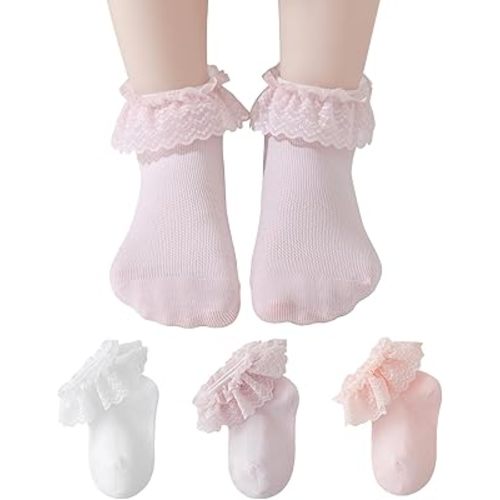 EPEIUS Baby Lace Socks Newborn Girl Eyelet Ruffle Socks Infant Toddler Dress Crew Sox 0-6/6-12/12-24 Months