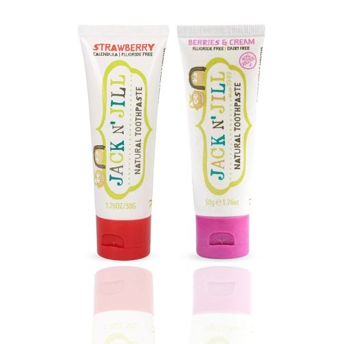 Jack N' Jill Natural Toothpaste for Kids - Fluoride Free Toothpaste, 40% Xylitol, BPA Free - Strawberry & Berries N' Cream, 1.76 oz (Pack of 2)