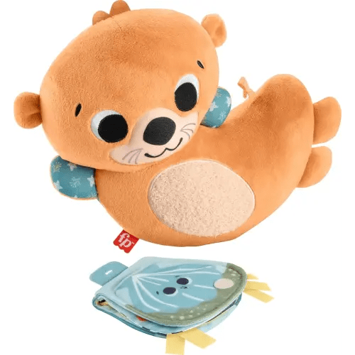 FISHER-PRICE BABY Toy 2-in-1 Rockin' Tummy Time Otter Plush Sensory Activity with Soft Book for Newborn Play Ages 0+ Months