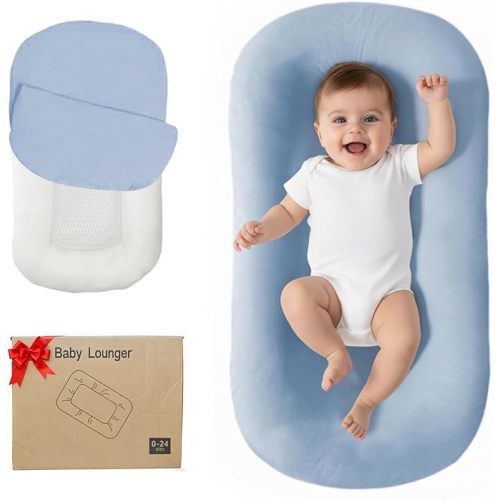 Lucakuins Baby Lounger, Bionic Design Baby Lounger for Newborn 0-24 Months, Soft Organic Cotton Breathable Lounger for Infants (Apricot Baby Lounger)