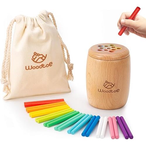Woodtoe Montessori Color Sorting Toy, 11 Colors Montessori Sticks for 1 2 3 Year Old, Wooden Sensory Toys for Toddler, Fine Motor Skills, Educational Learning Birthday Toys Gift for Boys and Girls 1-3