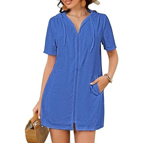 Bsubseach Terry Cloth Cover Up - Women 2025 Zipper Swimsuit Coverup Hooded Swim Robes Beach Coverups with Pockets