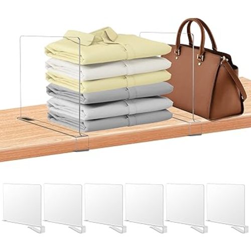 xydstay 6 Pack Clear Acrylic Shelf Dividers for Closet Organization