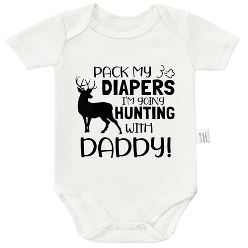 RETKCUL Pack My Diapers I'm Going HUNTING With Daddy Funny Bodysuit, Gender Neutral Baby Clothes for 0-24 Month Rompers