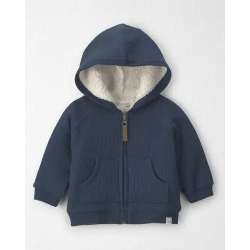 Baby Boy Recycled Teddy Fleece Waffle Knit Hooded Jacket Made with Organic Cotton - Little Planet | Carter's