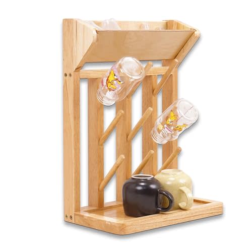 Nabytok Vertical Rubber Wood Stand, 9-Hook Bottle Drying Rack, for Baby Bottles, Mugs, Glasses | Thread Rack Organizer or Yarn Holder | Kitchen Storage, Sewing Storage Solution, Natural Color