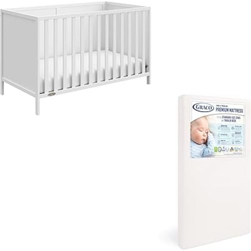 Graco Theo Crib and Mattress Nursery Essentials Pack, White