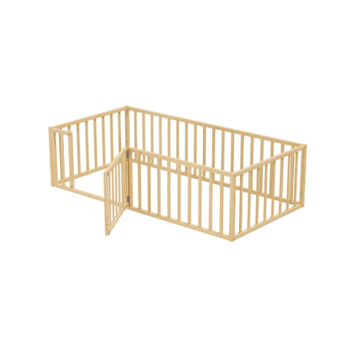 Oikiture 2-in-1 Kids Bed Play Centre Fence Gate Single Wood - Natural