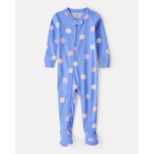 Baby Girl Smiley Face Print 100% Cotton Long-Sleeve Snug Fit 1-Piece Pajamas - Blue - Carter's | Carter's
