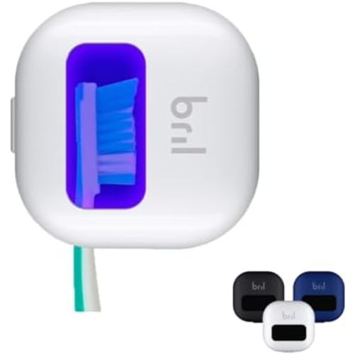 Bril UV-C Toothbrush Sanitizer, Portable Cleaner, Travel Cover, Magnetic Holder, and Rechargeable Case for Any Size Toothbrush, White