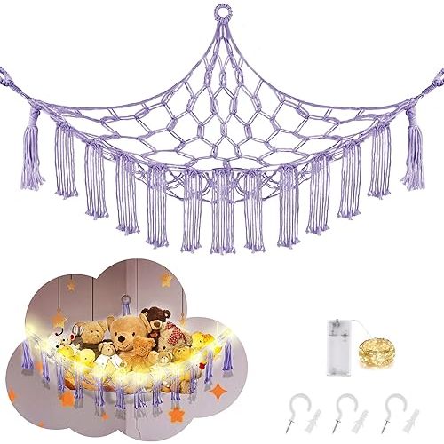 CERETIA Stuffed Animal Hammock Large Corner Plushie Net Storage, Purple