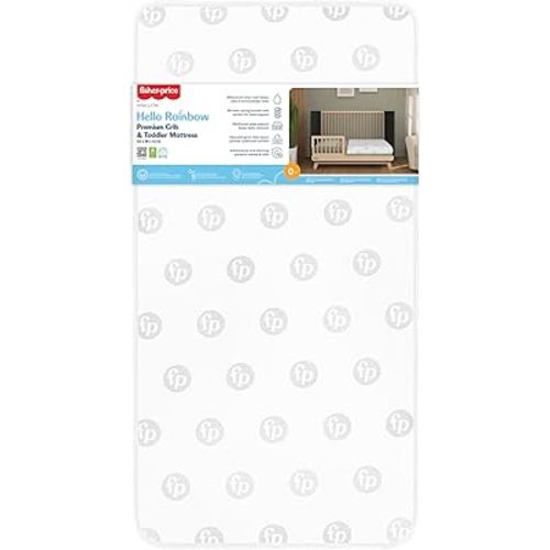 Fisher Price Hello Rainbow Baby Crib Mattress, Fits All Standard Full Size Cribs and Toddler Beds Only, Greenguard Gold Certified Baby Mattress, Waterproof Cover, Made in USA