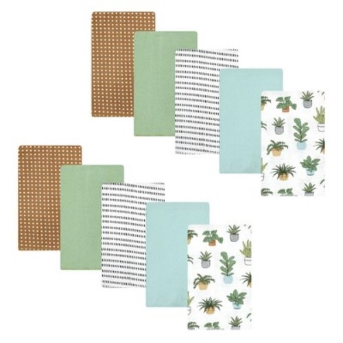 Hudson Baby Cotton Poly Flannel Burp Cloths, Plants 10 Pack, One Size