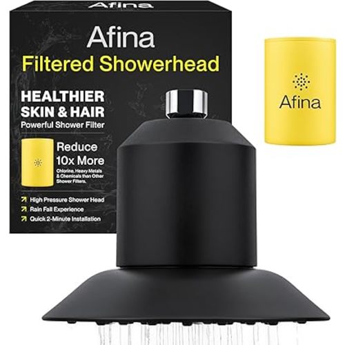 Afina Filtered Shower Head, Shower Filter for Hard Water | Improves Skin & Hair by Removing Chlorine & Toxic Chemicals from Hard Water (1.8 Gallon Per Minute California, Matte Black)