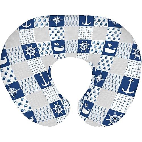 Coastal Compass Anchors Lighthouse Ship Baby Nursing Pillow Covers for Boy Girl Nautical Marine Whale Nursing Pillowcase for Breastfeeding Pillows Sailing Adventure Soft Stretchy Slipcover for Infant