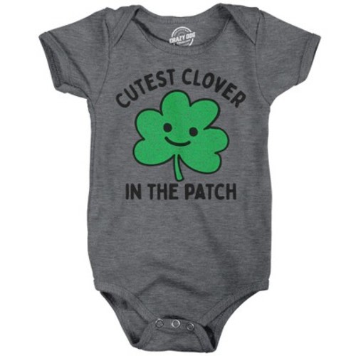 Cutest Clover In The Patch Baby Bodysuit Funny Sarcastic St Patricks Day Jumper for Infants - Crazy Dog Baby Bodysuit for Saint Patrick's Day Dark 6
