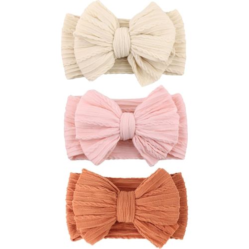 BQUBO Handmade Baby Headbands Soft & Stretchy Hair Bands with Bows Nylon Bows Hairbands for Girls Newborn Infant Toddlers Hair Accessories 3 pack