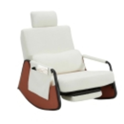 AECOJOY Rocking Chair, Nursery Glider Rocking Recliner Chair with Retractable Footrest & Adjustable Backrest, White Teddy Fabric