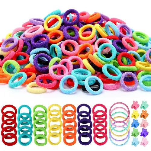 360PCS Baby Hair Ties Soft Seamless Hair Bands, 250PCS Cotton Toddler Hair Ties 100PCS Thin Hair Elastics Ponytail Holders 10PCS Mini Flower Clips for Girls Kids, Multicolor