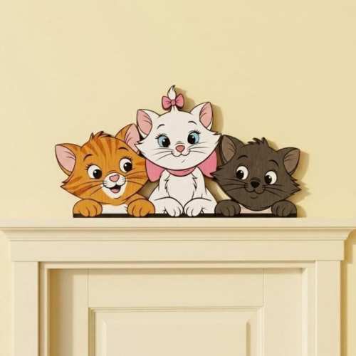 The Aristocats Door Topper, Marie Toulouse Berlioz Door Corner Sign, Disney Kitten Nursery Decor, Wooden Cat Door Frame Art