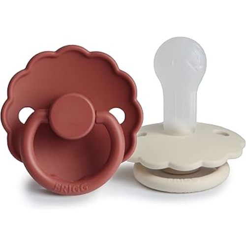 FRIGG Daisy SilkySoft Silicone Baby Pacifier | Made in Denmark | BPA-Free (Baked Clay/Cream, 6-18 Months)