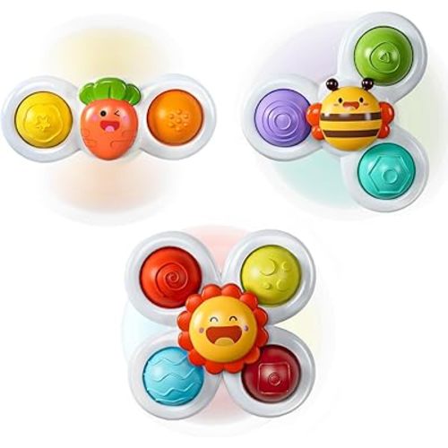 3PCS Suction Cup Spinners: Fidget Toys for 1 Year Old Boy Girl, Sensory Bath Toys for Toddlers 1-3, Stocking Stuffers & Birthday Gift for Babies 10+ Months