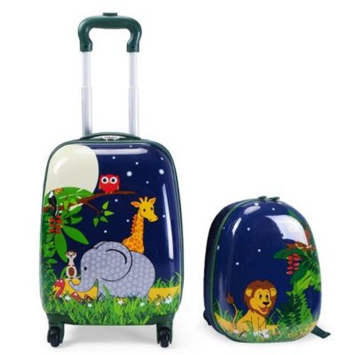 Costway 2Pcs 12'' 16'' Kids Luggage Set Suitcase Backpack School Travel Trolley ABS