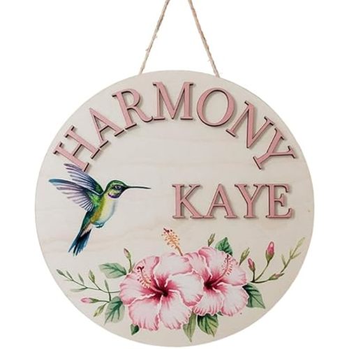 Personalized Nursery Name Sign, Hummingbird Sign for Baby Door Decor, Newborn Gifts for Girl, Girls Nursery Wall Bedroom Decorations, Mother's Day Gifts for New Mom Dad Gift