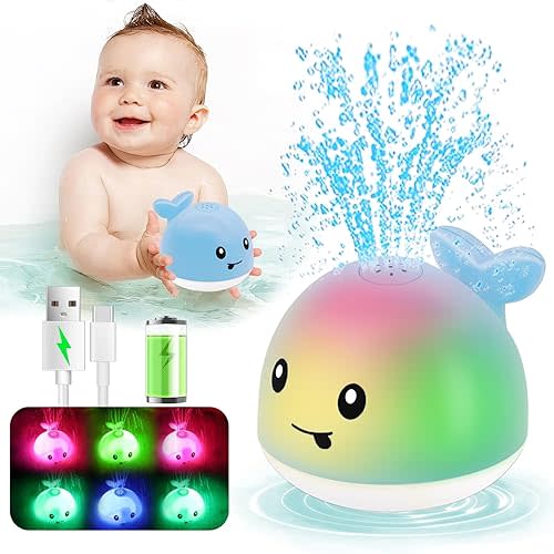 Baby Bath Toys 6-12 Months - Toddler Bath Toys for Kids Ages 1-3, Light Up Whale Bath Toy Sprinkler, Infant Toys 12-18 Months, Bathtub Fountain Water Toy Baby Shower 1st Birthday Girls Boys Gifts
