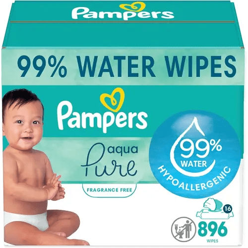 Pampers Aqua Pure Sensitive Baby Wipes, 99% Water, Hypoallergenic, Unscented Baby Wipes, 896 Baby Wipes Total (16 Flip-Top Packs)
