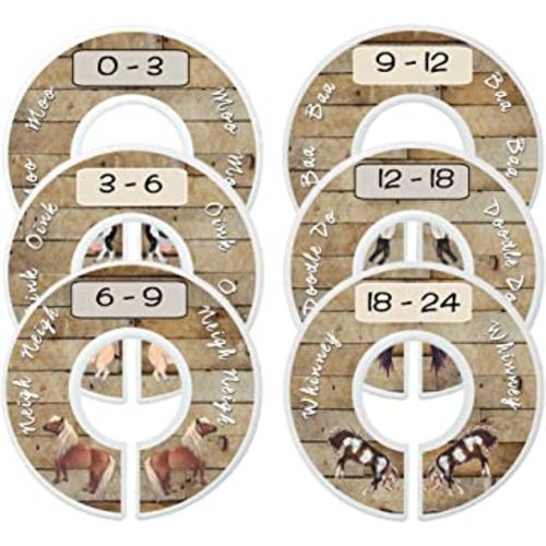 Baby Nursery Closet Dividers, Barnyard Themed, 6 Piece Set, Plastic, Multicolor, 3.5 in Height and Width, 1 3/8 in Diameter Opening