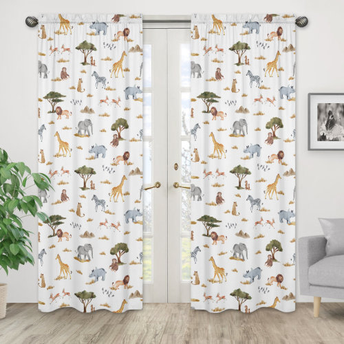 Sweet Jojo Designs Jungle Animals Microfiber Semi-Sheer Rod Pocket Curtain Panels | Wayfair