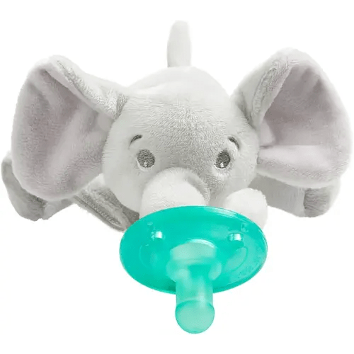 Philips AVENT Soothie Snuggle Pacifier Holder with Detachable Pacifier, 0m+, Elephant, SCF347/03- 1 Count (Pack of 1)