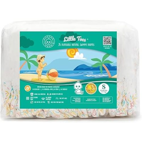 Little Toes Premium Natural Disposable Swim Diapers, Size 1–2 Small (13–20 lbs) (24 Count) | Baby Disposable Swim Diapers | Hypoallergenic, Chlorine & Fragrance-Free | Gentle on Sensitive Skin