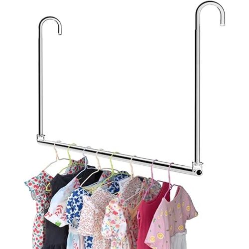 Closet Hanging Rod, Adjustable Width and Height Space-Saving Clothes Hanging Bar, 1 Pack Chrome