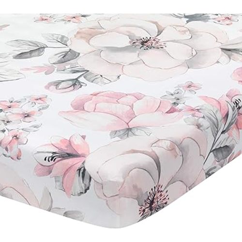 Lambs & Ivy Signature Botanical Baby Watercolor Floral Cotton Crib Sheet- White