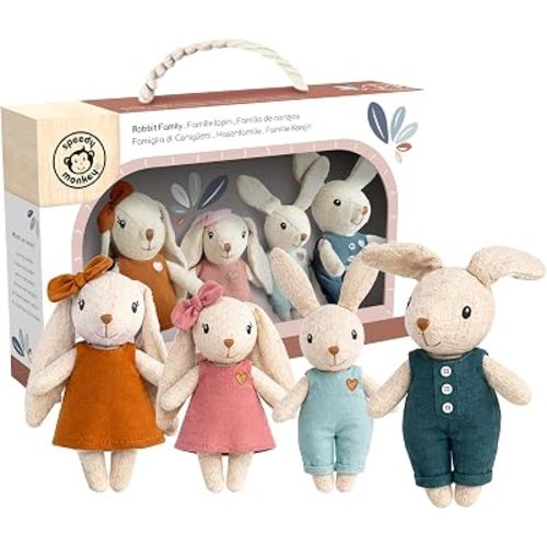 SPEEDY MONKEY Rabbit Family Set Miniature Bunny Figures Parents & 2 Babies